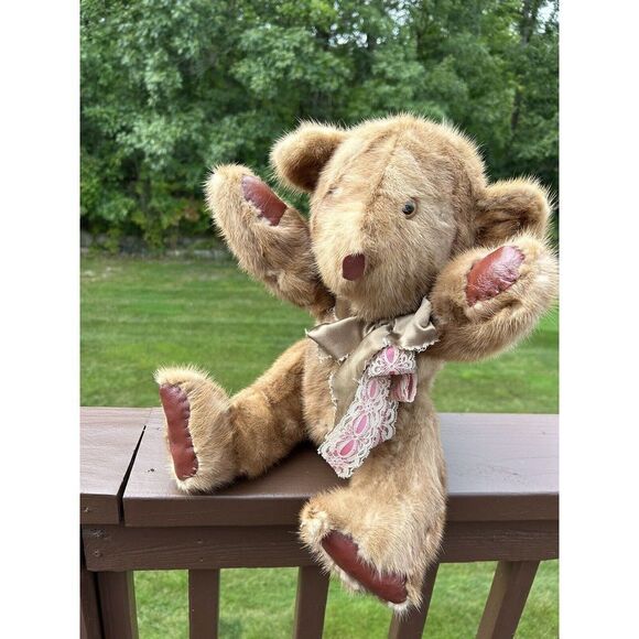 Vintage Mink TEDDY BEAR Jointed Approx 19” REAL FUR MINK Handmade. - Picture 7 of 16